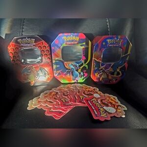 Pokémon Charizard Tin lot w/ Stickers and Bonus Trading Cards (see desc)